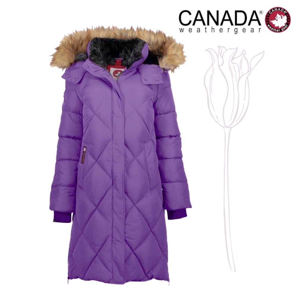 Canada Weather Gear Blackberry Wine Hooded Long Puffer Coat